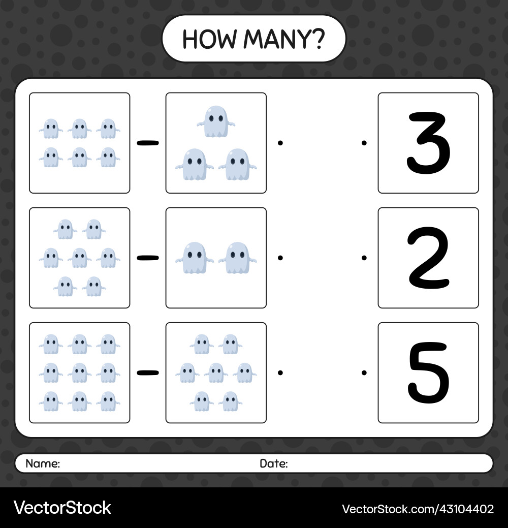 How many counting game with ghost worksheet vector image