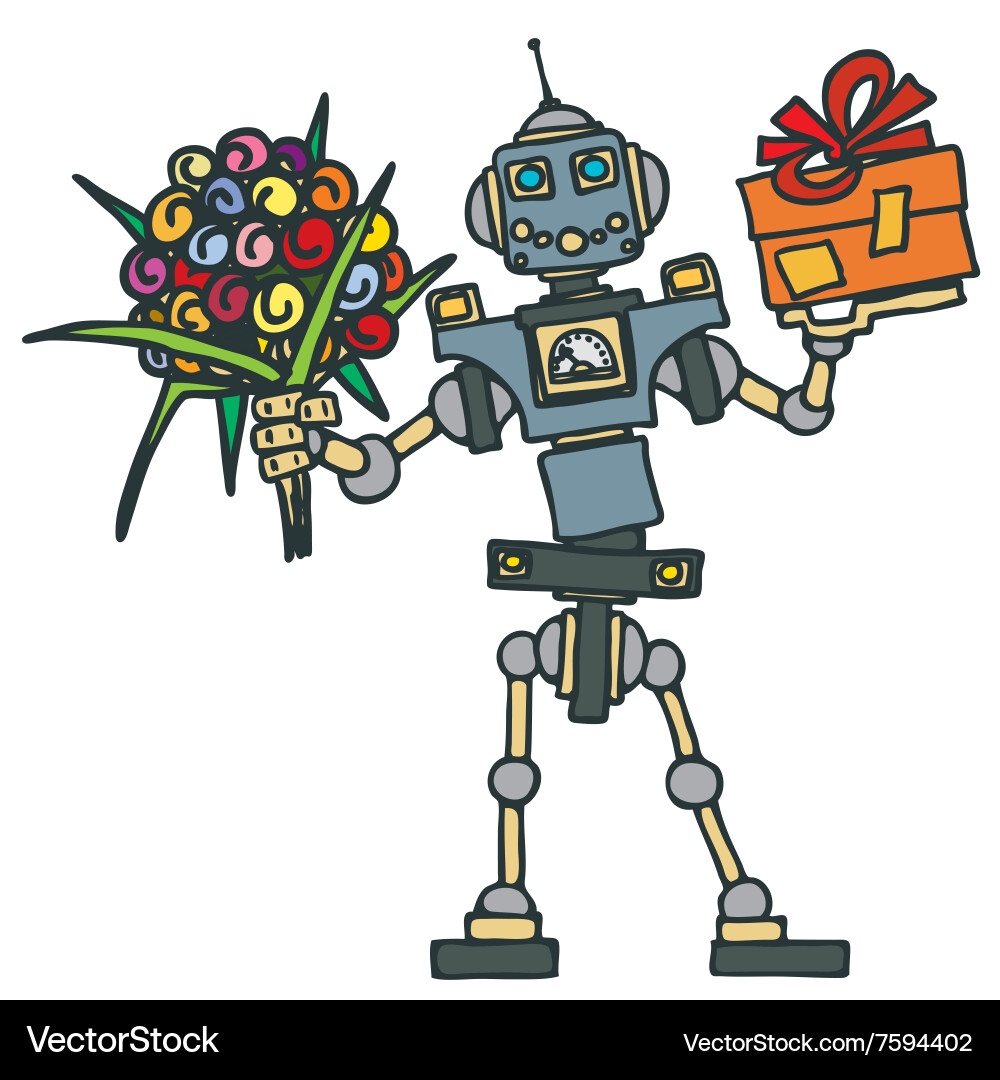 Little robot electronic computer device vector image