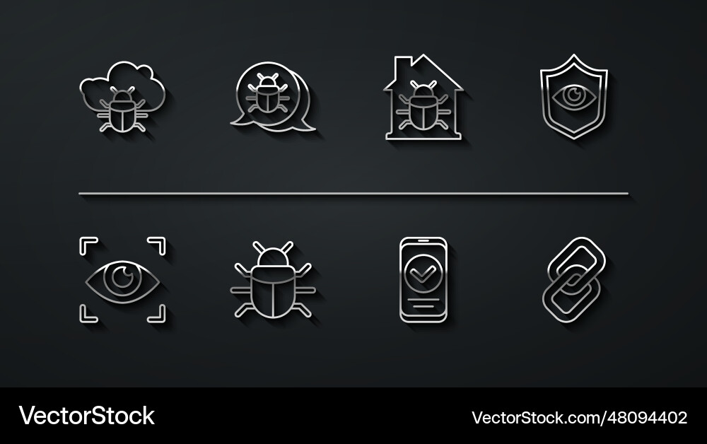 Set line system bug on a cloud eye scan shield Set line system bug on a cloud eye scan shield Vector Image