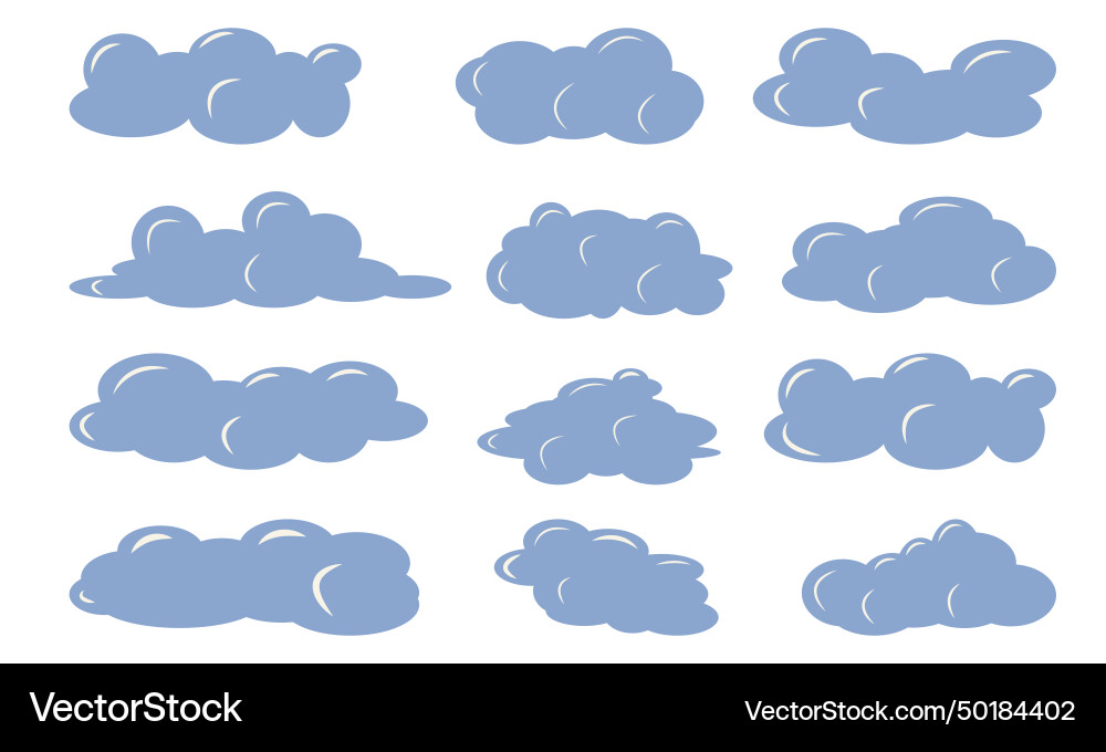 Set of clouds different shapes with highlights vector image