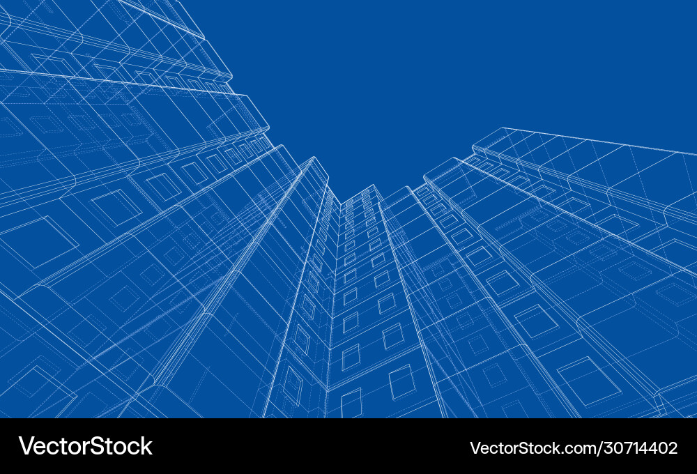 Wire-frame model a multi-storey building vector image