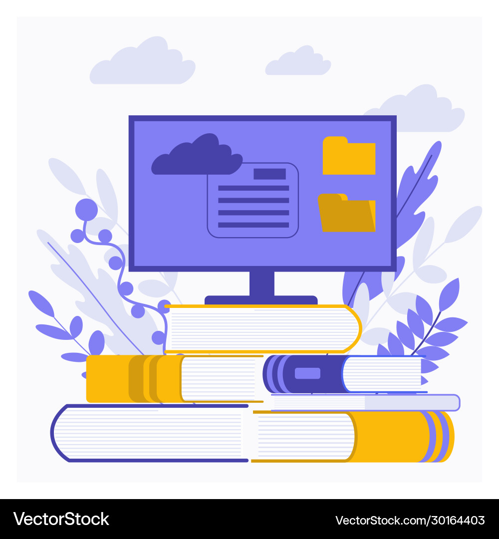 Computer monitor on a stack books reading vector image