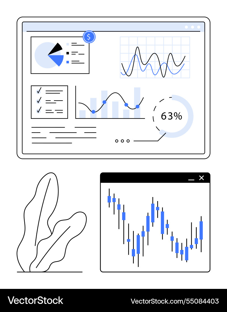 Data analysis tools displaying charts graphs Data analysis tools displaying charts graphs vector image