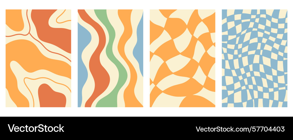 Distorted wavy retro patterns background set vector image