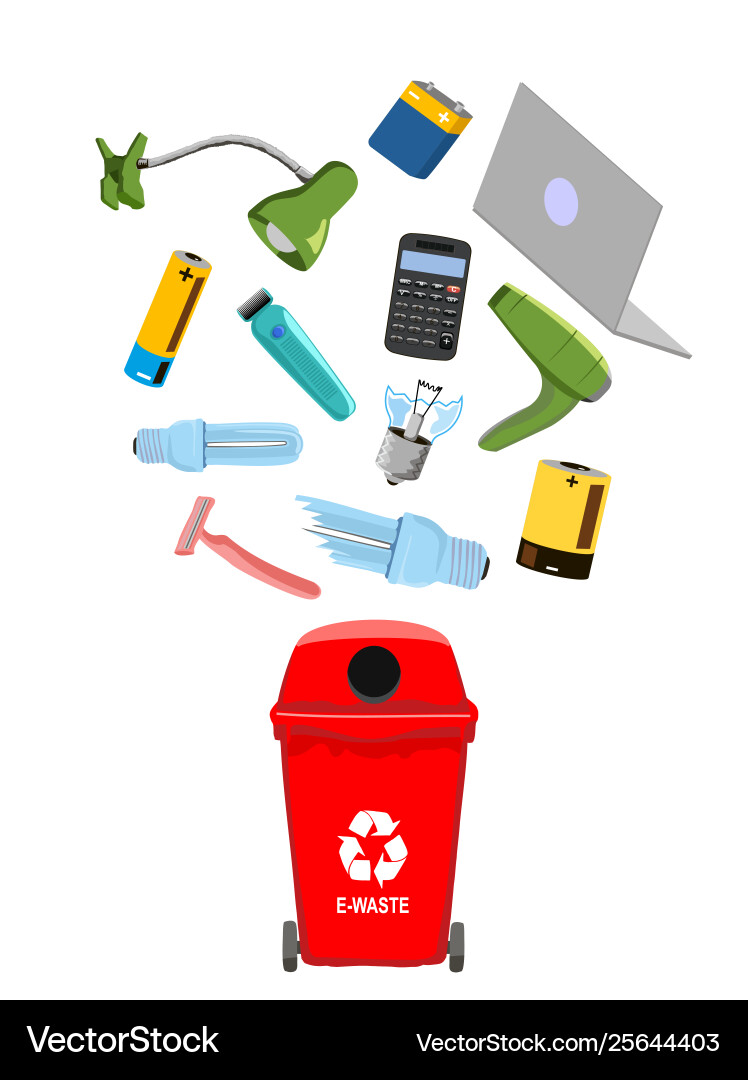 Garbage can with e-waste elements Vector Image
