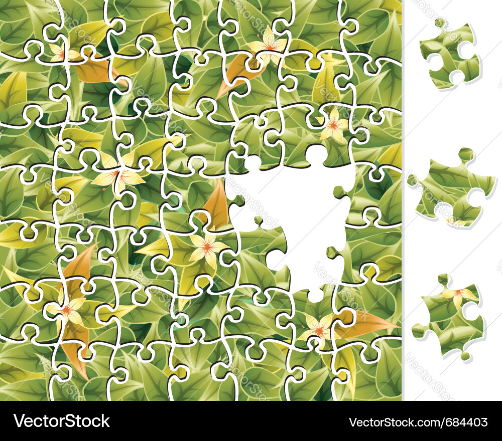 Green Floral Jigsaw Puzzle Vector Image