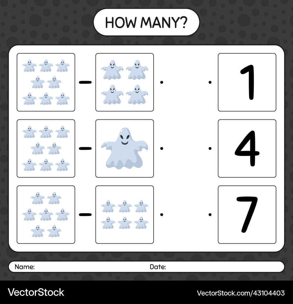 How many counting game with ghost worksheet vector image