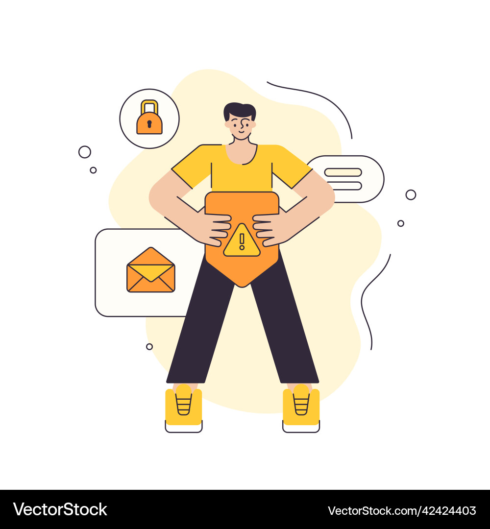 Man holding shield with exclamation point Man holding shield with exclamation point vector image