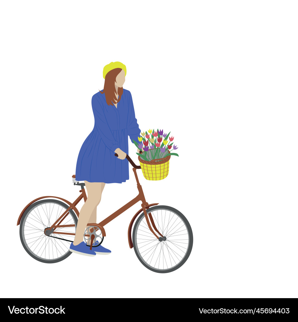 Mädchen mit einem Fahrrad und Blumen Mädchen mit einem Fahrrad und Blumen vektorbild