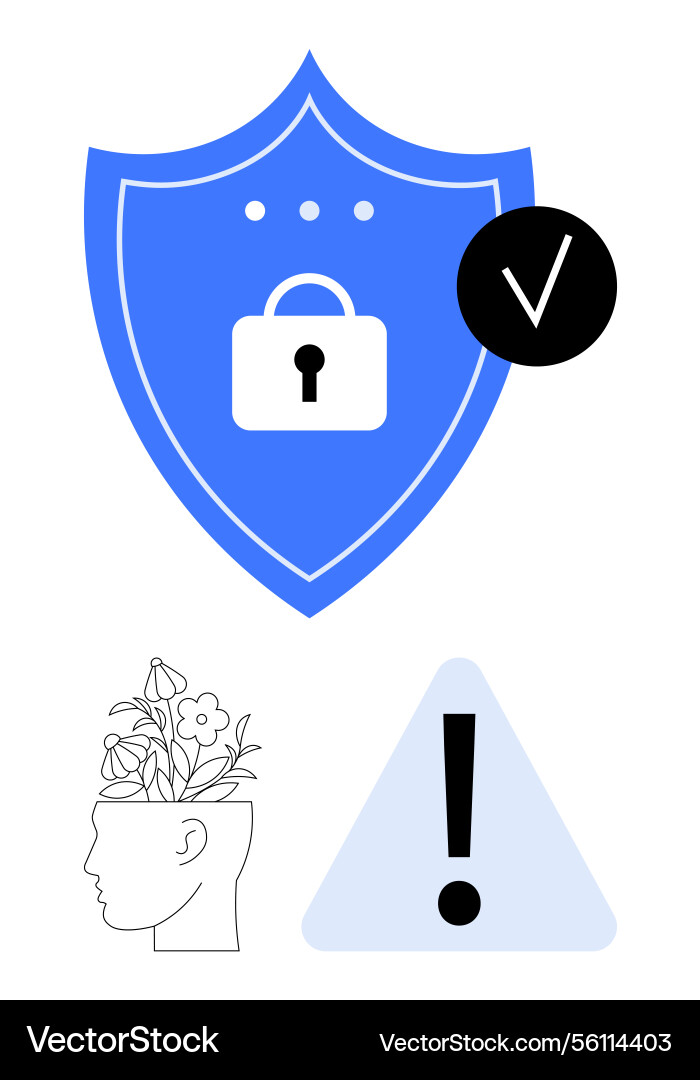 Secure shield with lock alert symbol and mindful Secure shield with lock alert symbol and mindful Vector Image