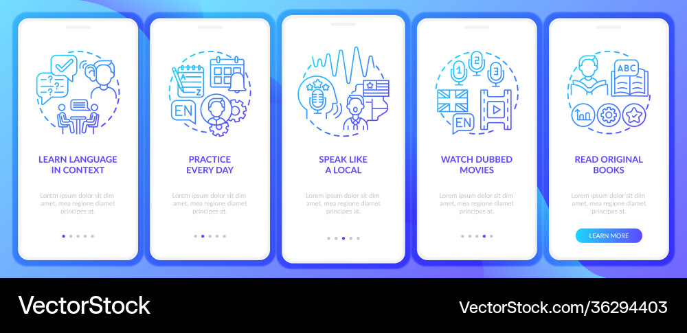 Study language tips onboarding mobile app page Study language tips onboarding mobile app page Vector Image