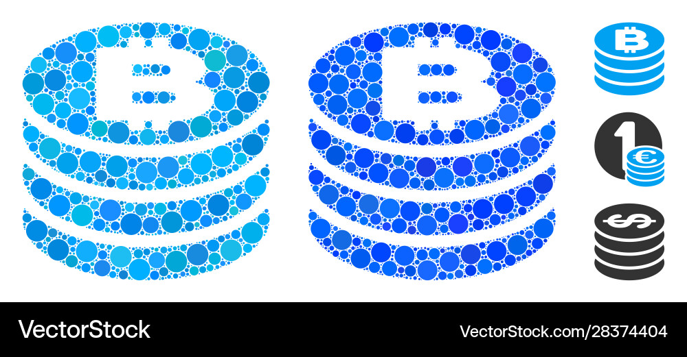 Bitcoin coin column mosaic icon round dots Bitcoin coin column mosaic icon round dots Vector Image
