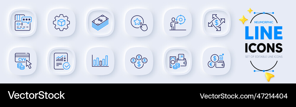 Change money card and column chart line icons Change money card and column chart line icons Vector Image