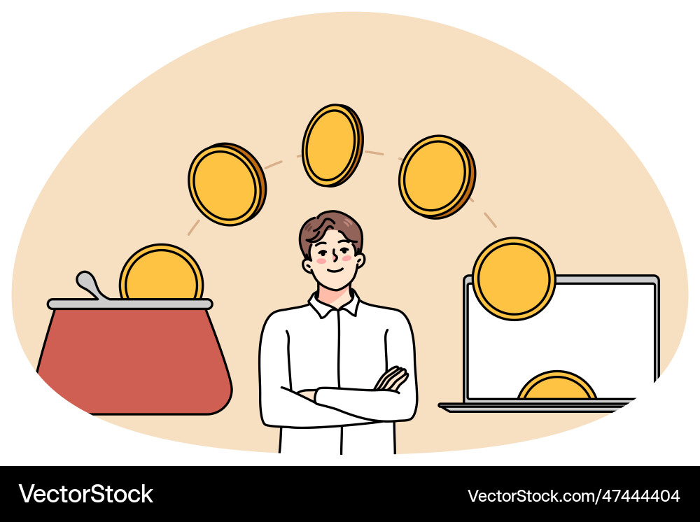 Coins flying from computer into wallet vector image