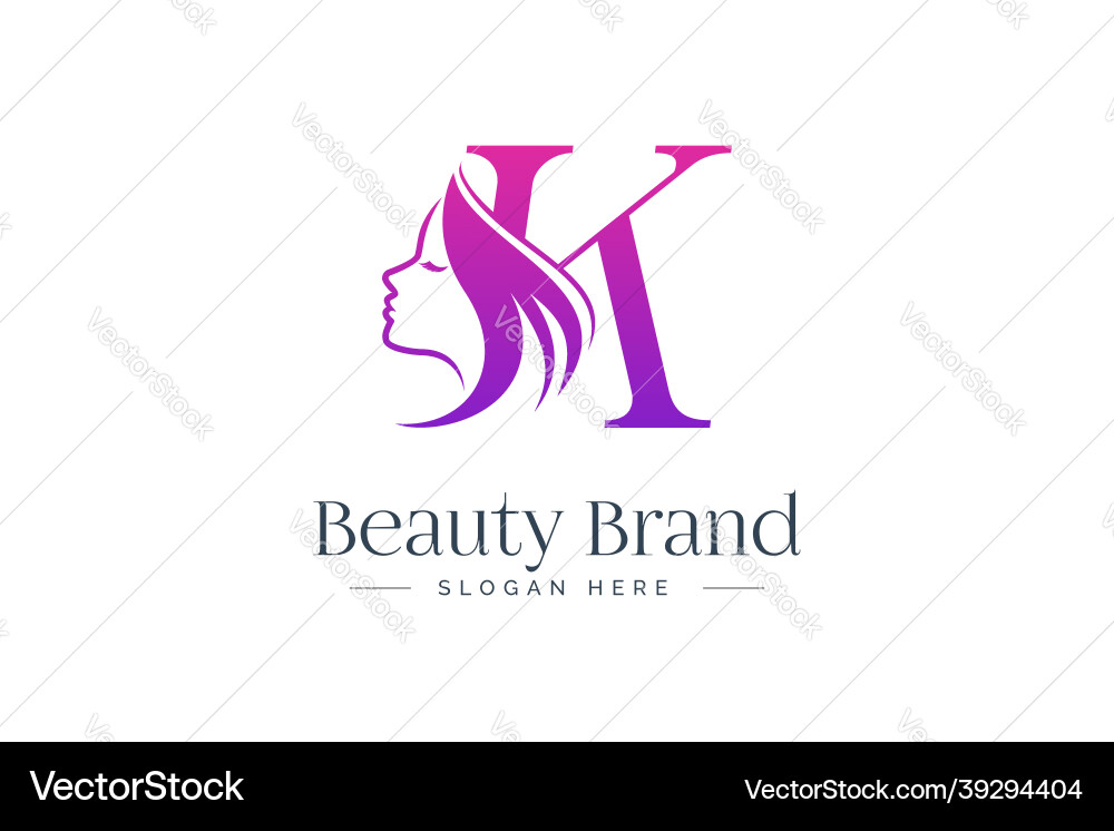 Letter k beauty logo design woman face silhouette Letter k beauty logo design woman face silhouette vector image
