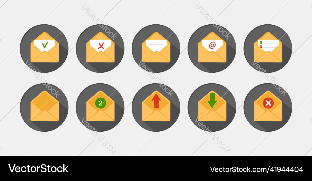 Mail envelopes icon set receiving sms messages Mail envelopes icon set receiving sms messages vector image