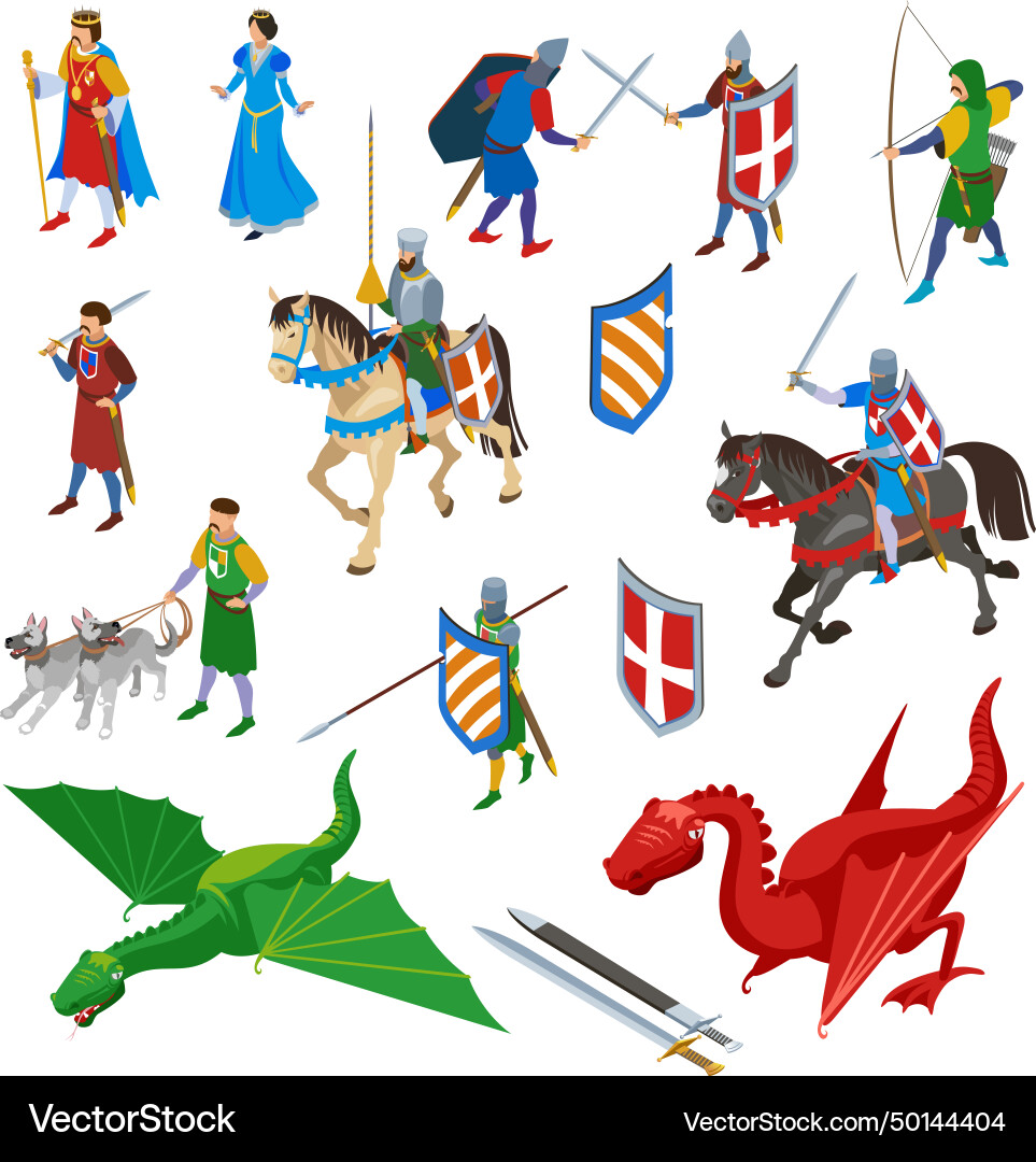 Medieval isometric characters set of isolated Medieval isometric characters set of isolated vector image