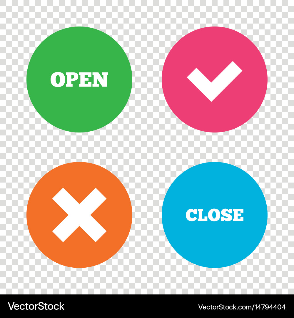 Open and close icons check or tick delete sign Vector Image