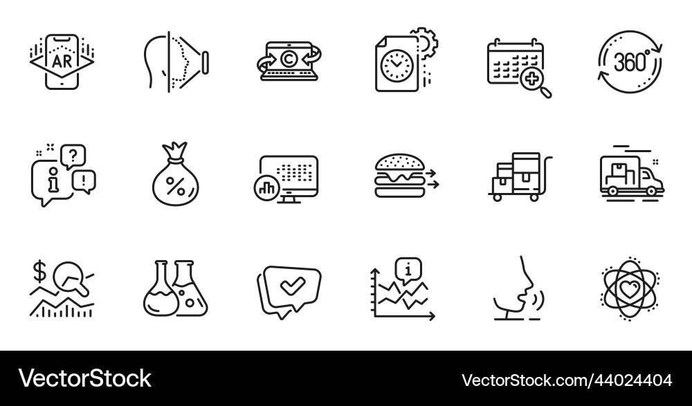 Outline set of face id inventory cart and project Outline set of face id inventory cart and project vector image