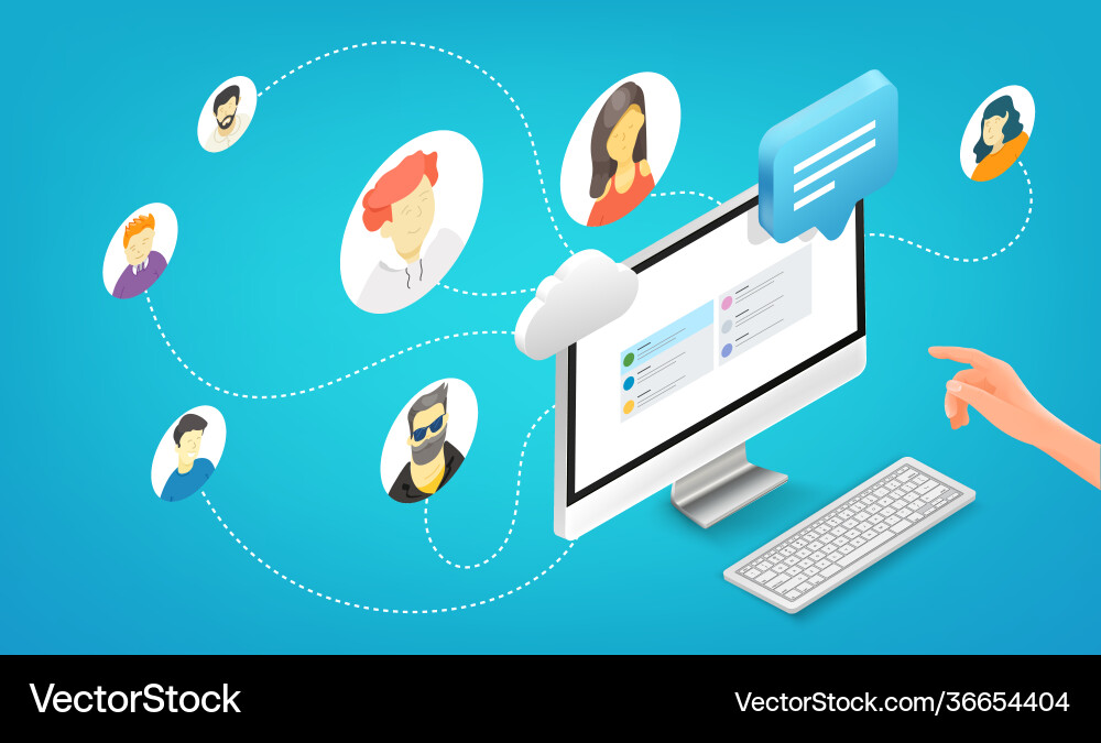 People working together remotely via application People working together remotely via application Vector Image