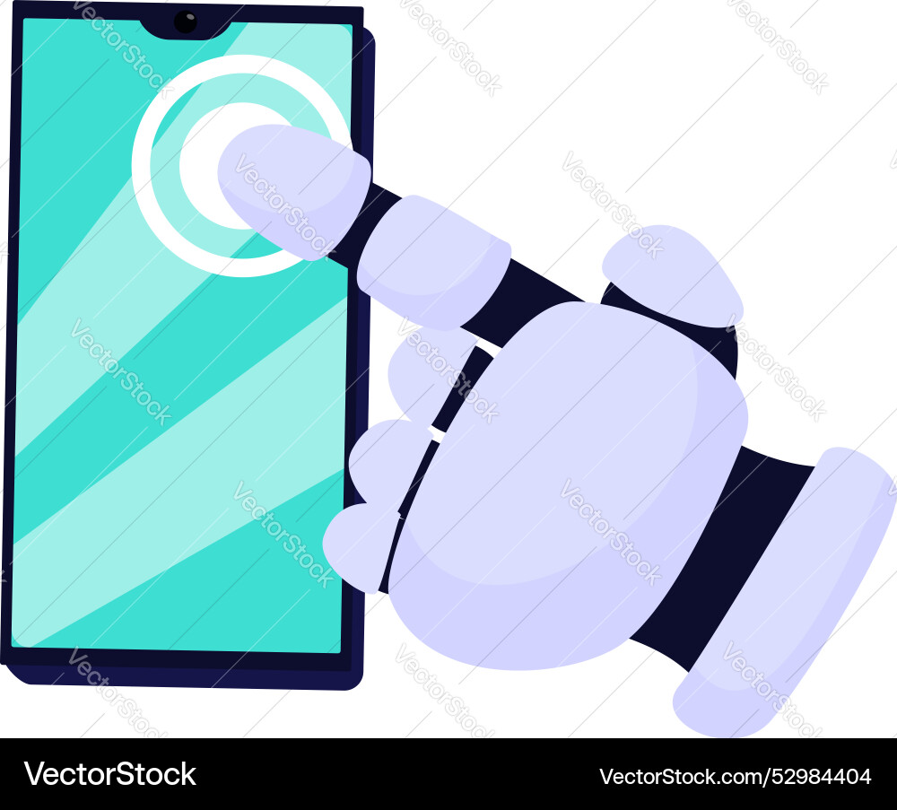 Robot hand using smartphone touching screen Robot hand using smartphone touching screen vector image