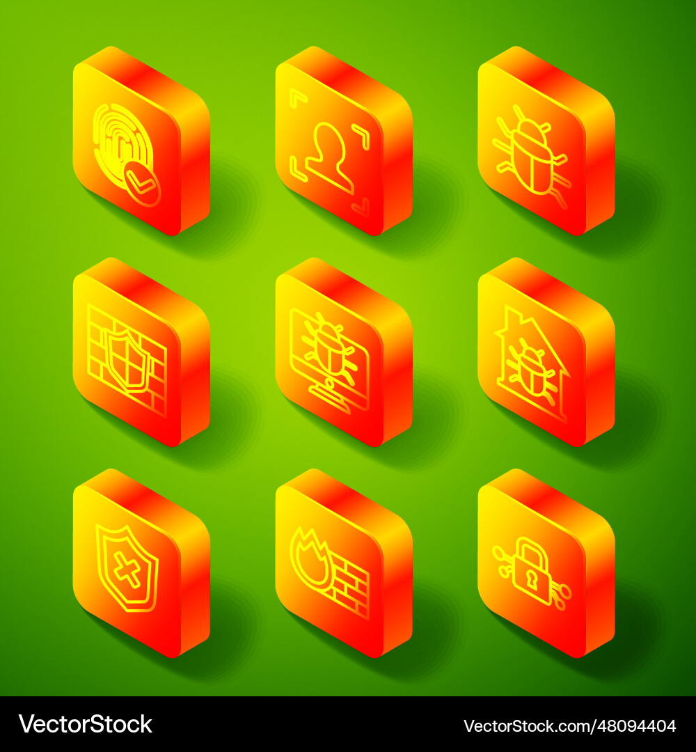 Set line fingerprint face recognition system bug vector image