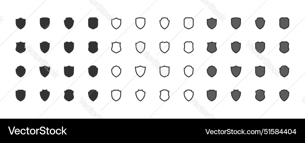 Shield shapes icon set in different styles Shield shapes icon set in different styles vector image