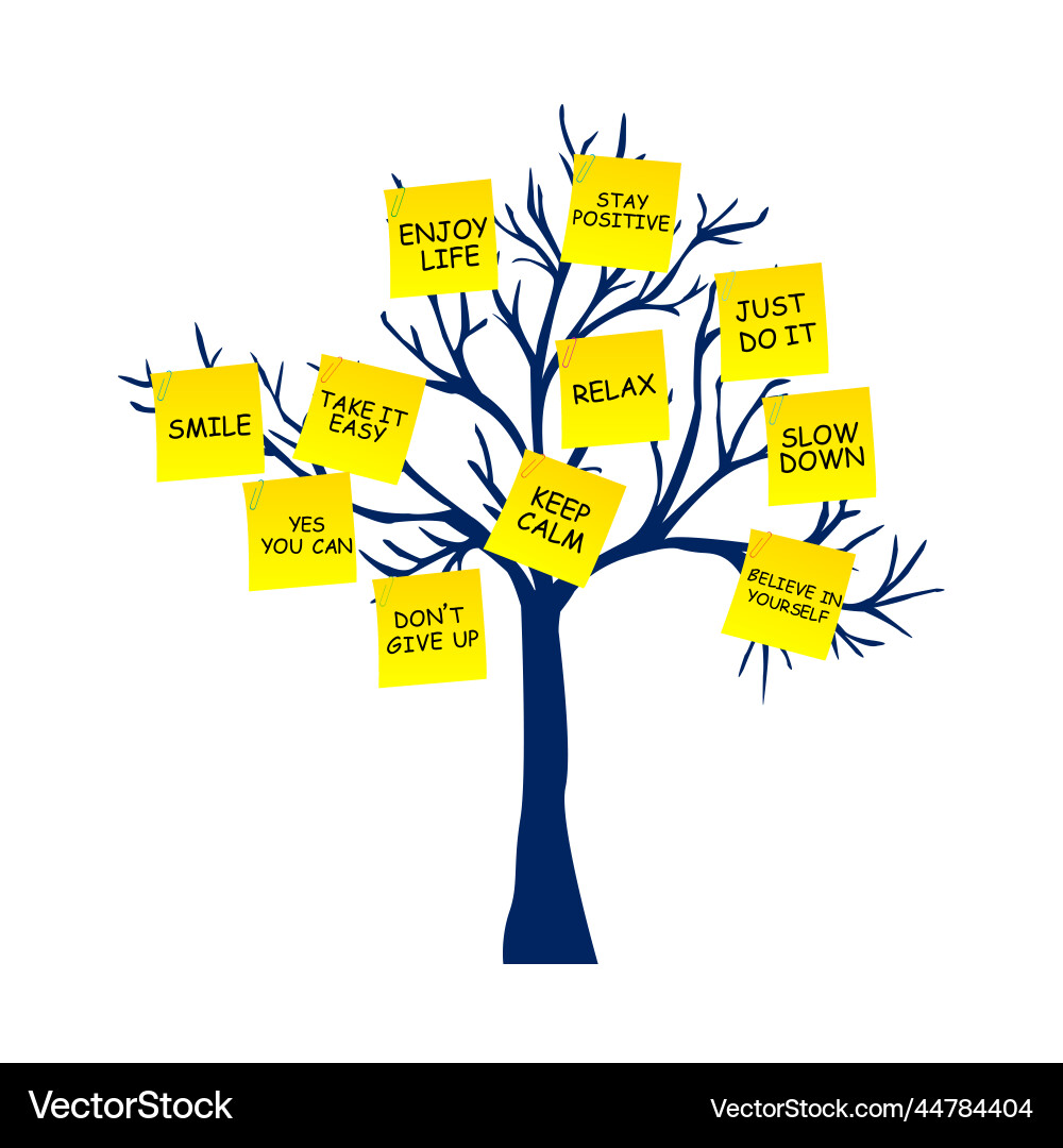 Tree with positive teachings written on the posts Tree with positive teachings written on the posts vector image