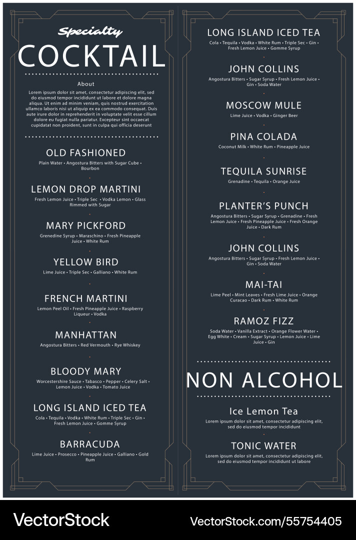 Cocktail menu template with elegant style Vector Image
