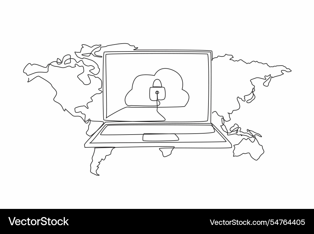 Continuous one line drawing cloud server vector image