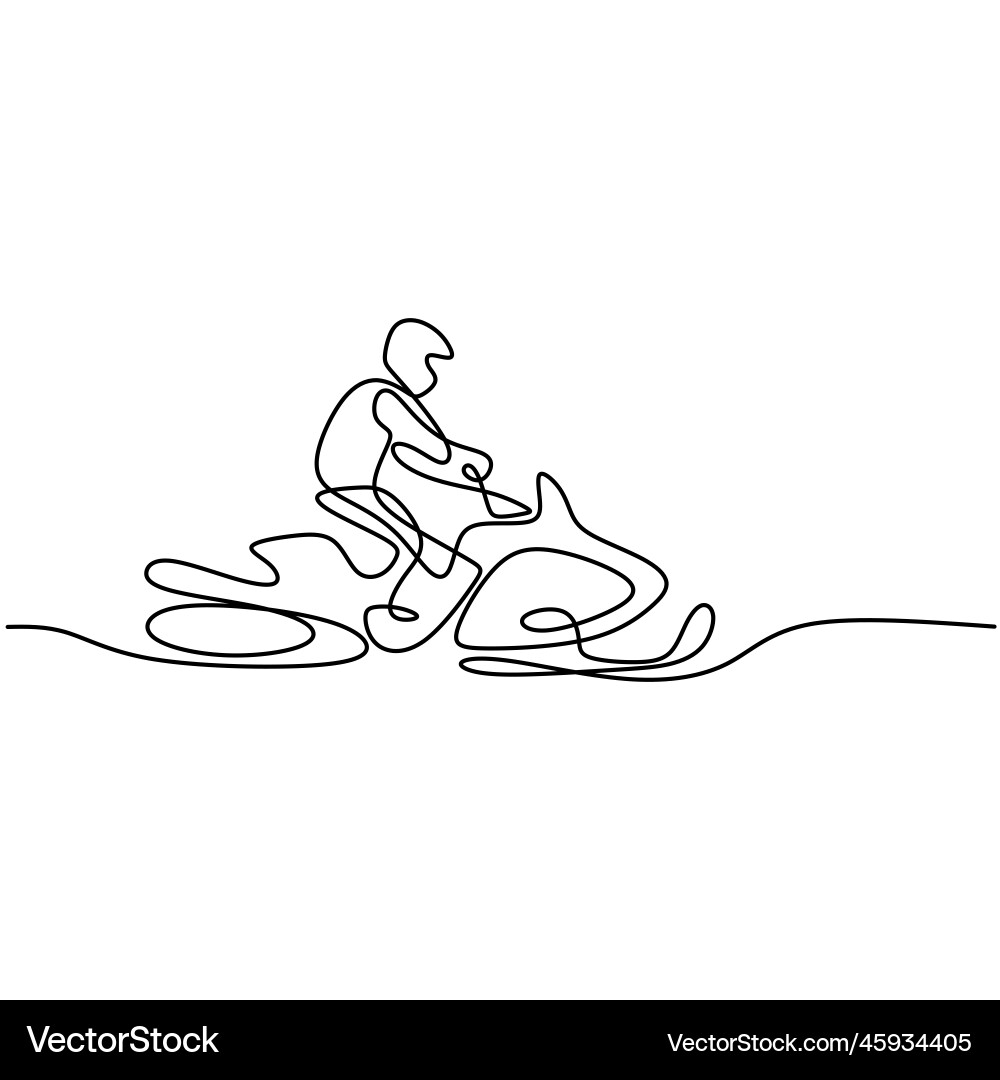 Continuous single drawn line man on a snowmobile Continuous single drawn line man on a snowmobile Vector Image