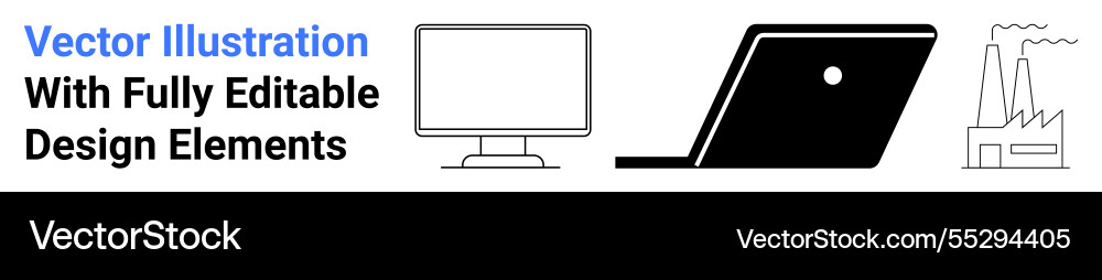 Digital devices and factory outline with fully Digital devices and factory outline with fully vector image