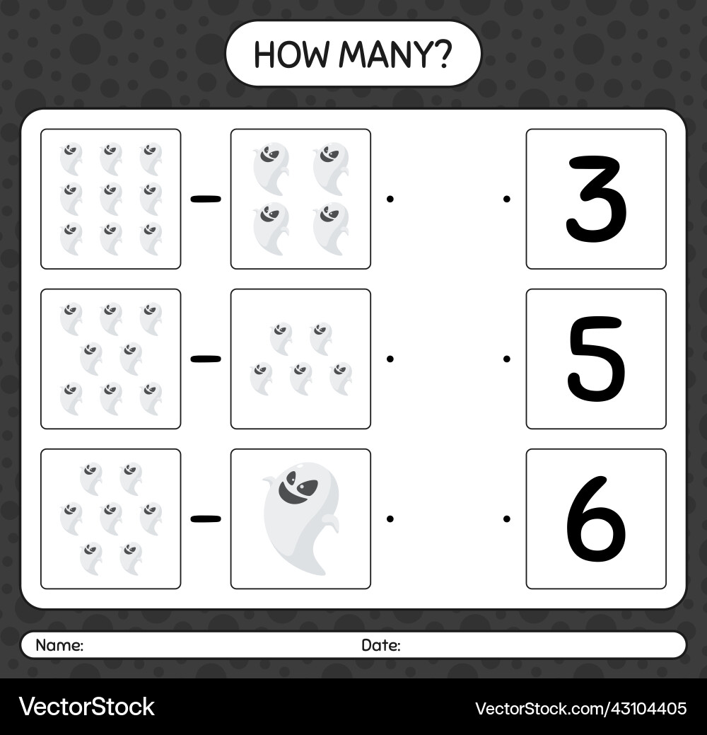 How many counting game with ghost worksheet vector image
