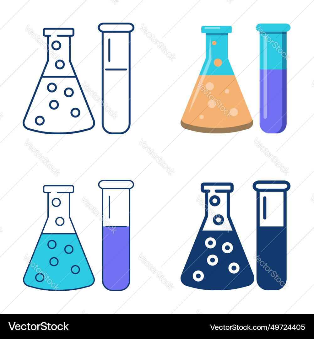 Lab glassware icon set in flat and line style Lab glassware icon set in flat and line style vector image
