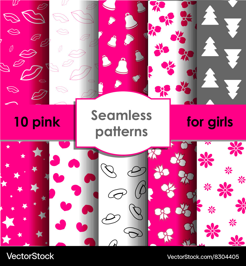 Set of seamless patterns and backgrounds for girls Vector Image