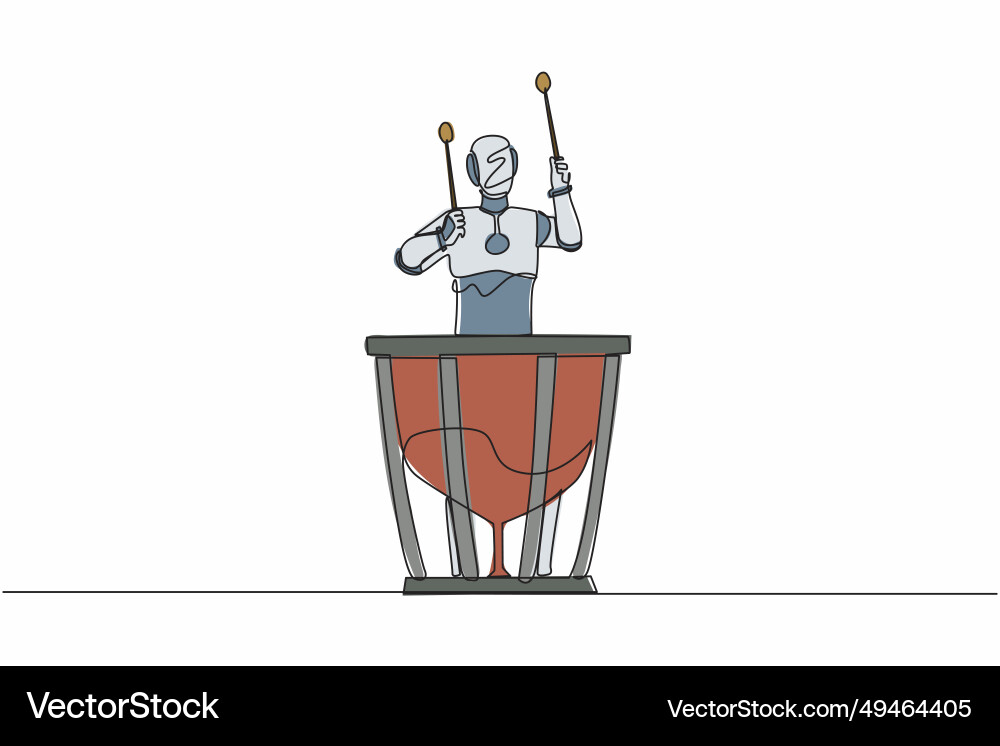 Single continuous line drawing robot percussion Vector Image