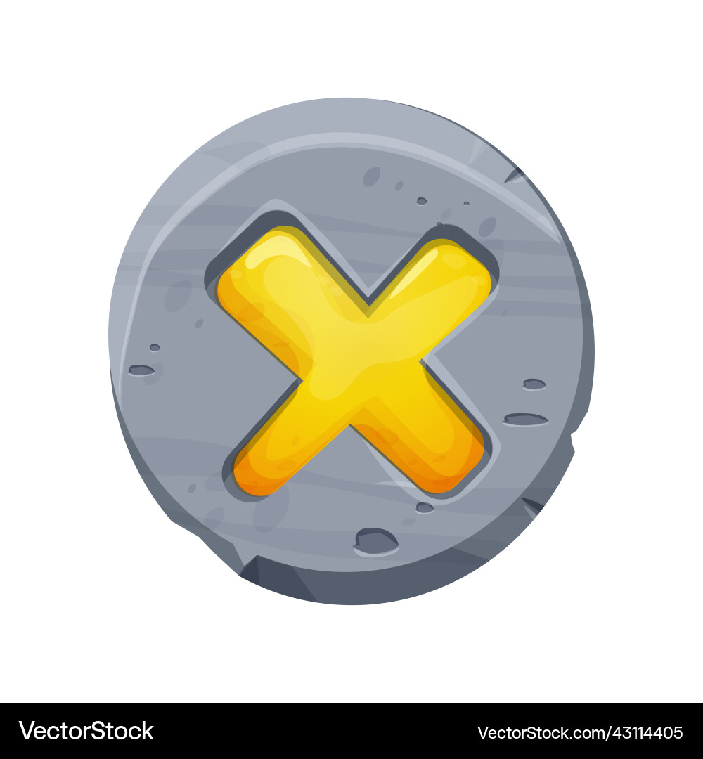 Stone close button game interface menu element Stone close button game interface menu element vector image