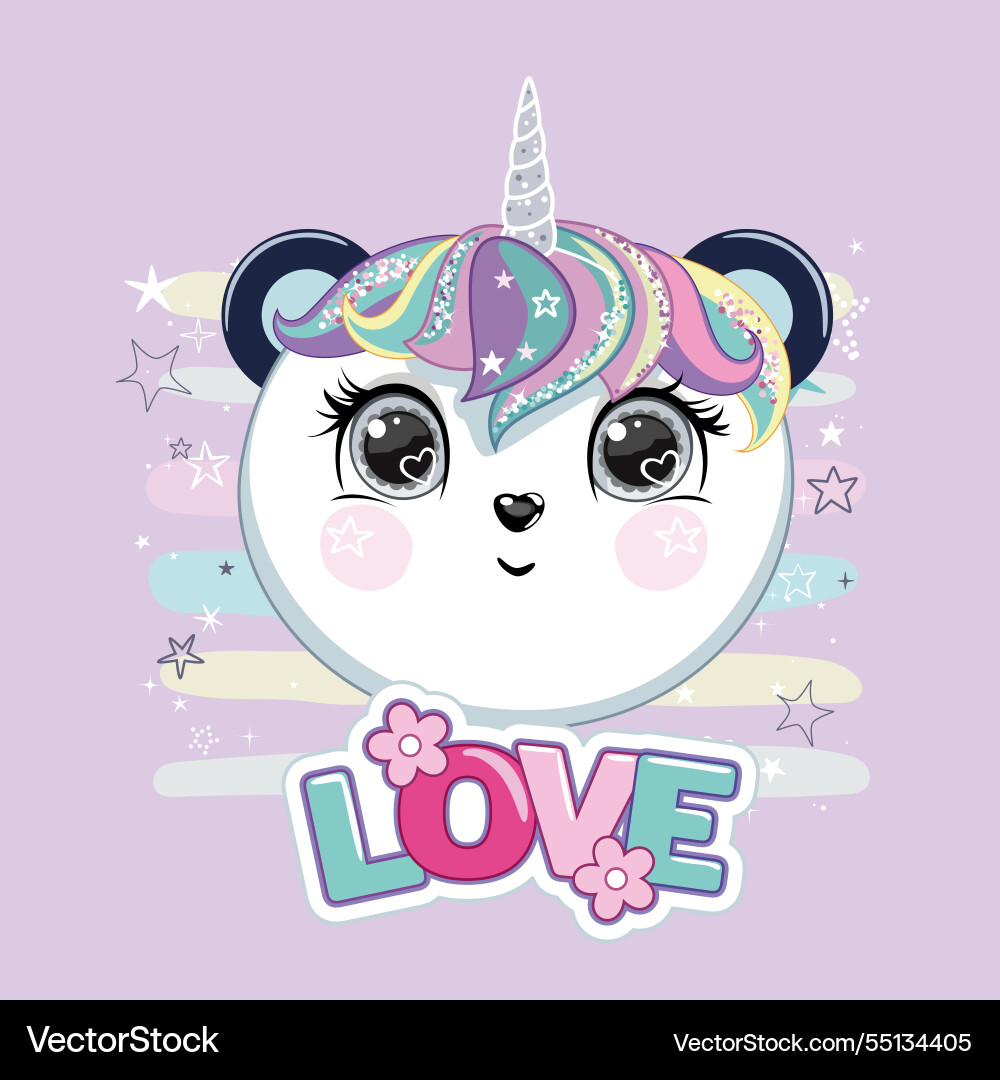 Text and cute panda unicorn drawing Text and cute panda unicorn drawing vector image