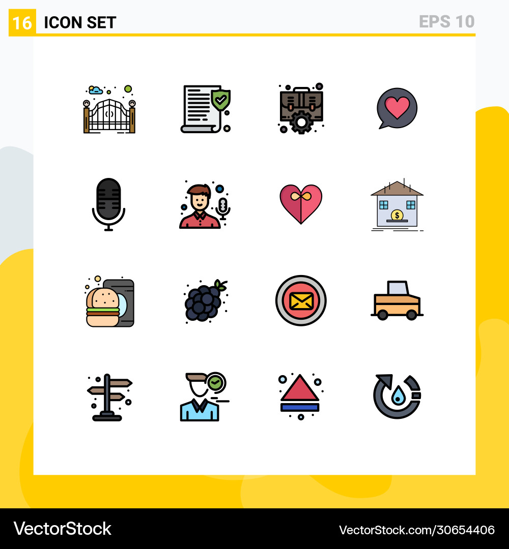 16 universal flat color filled lines set for web Vector Image