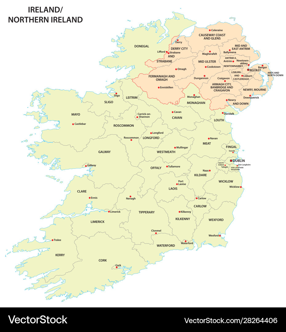 administrative-map-ireland-and-northern-royalty-free-vector for Map Of Ireland Printable Free Administrative map ireland and northern Royalty Free Vector for Map Of Ireland Printable Free