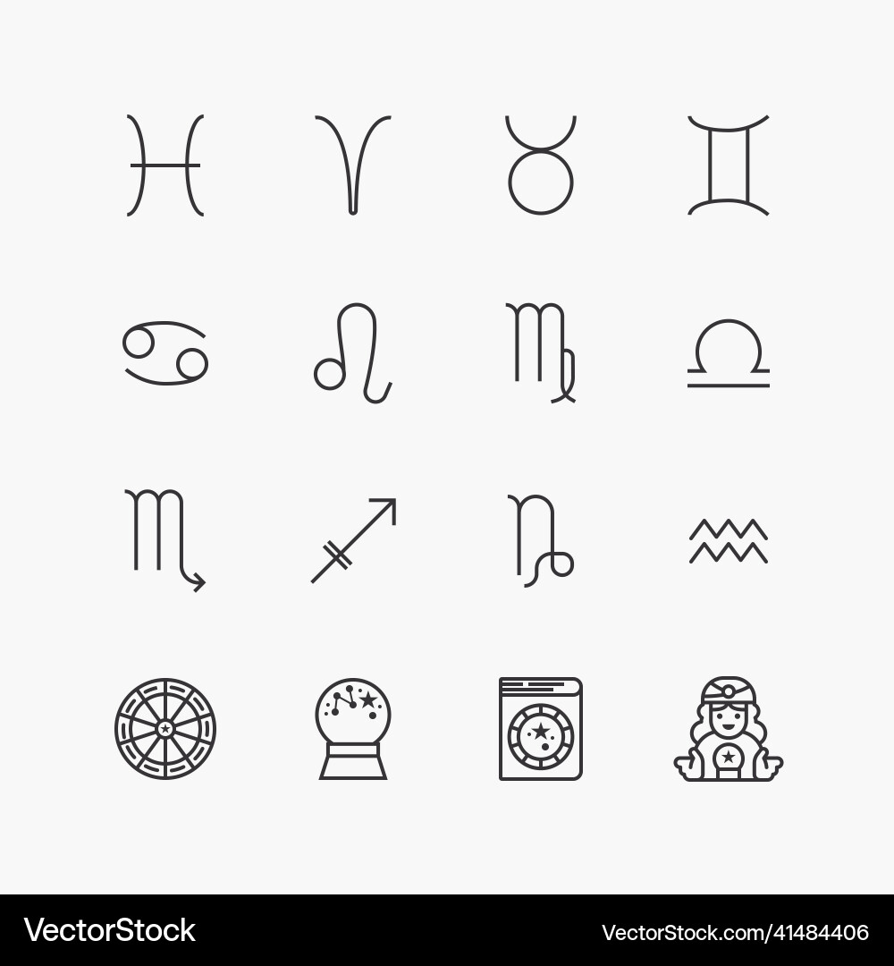 Bundle of astrology horoscope flat line icons Bundle of astrology horoscope flat line icons vector image