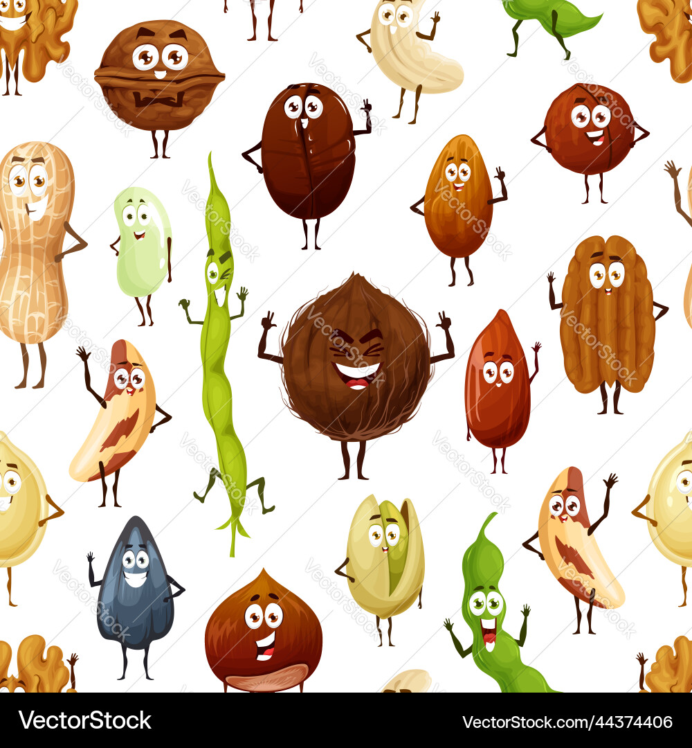 Cheerful Nut & Bean Characters Pattern Vector Image
