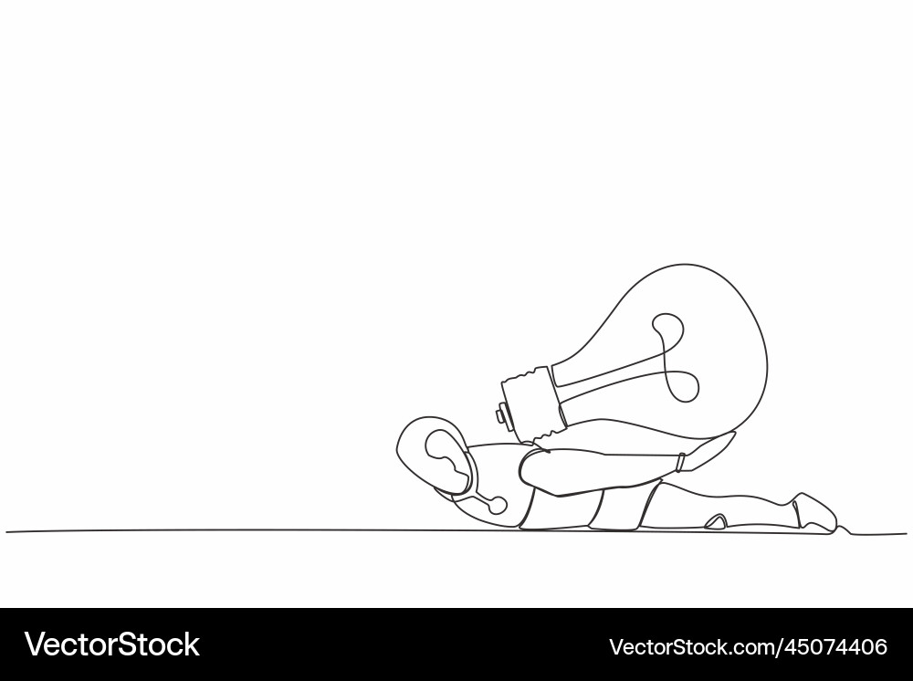 Continuous one line drawing stressed robot under vector image