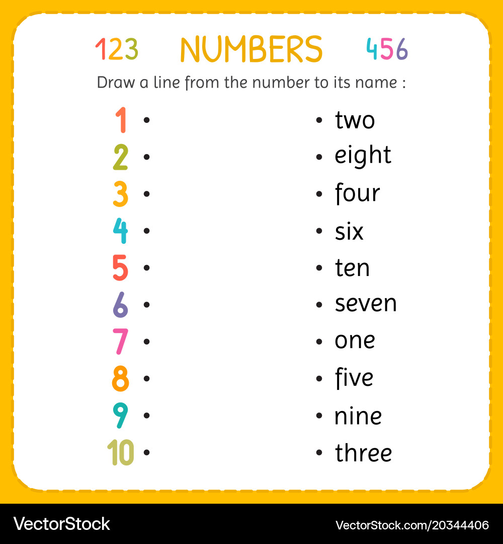 Draw a line from the number to its name numbers vector image
