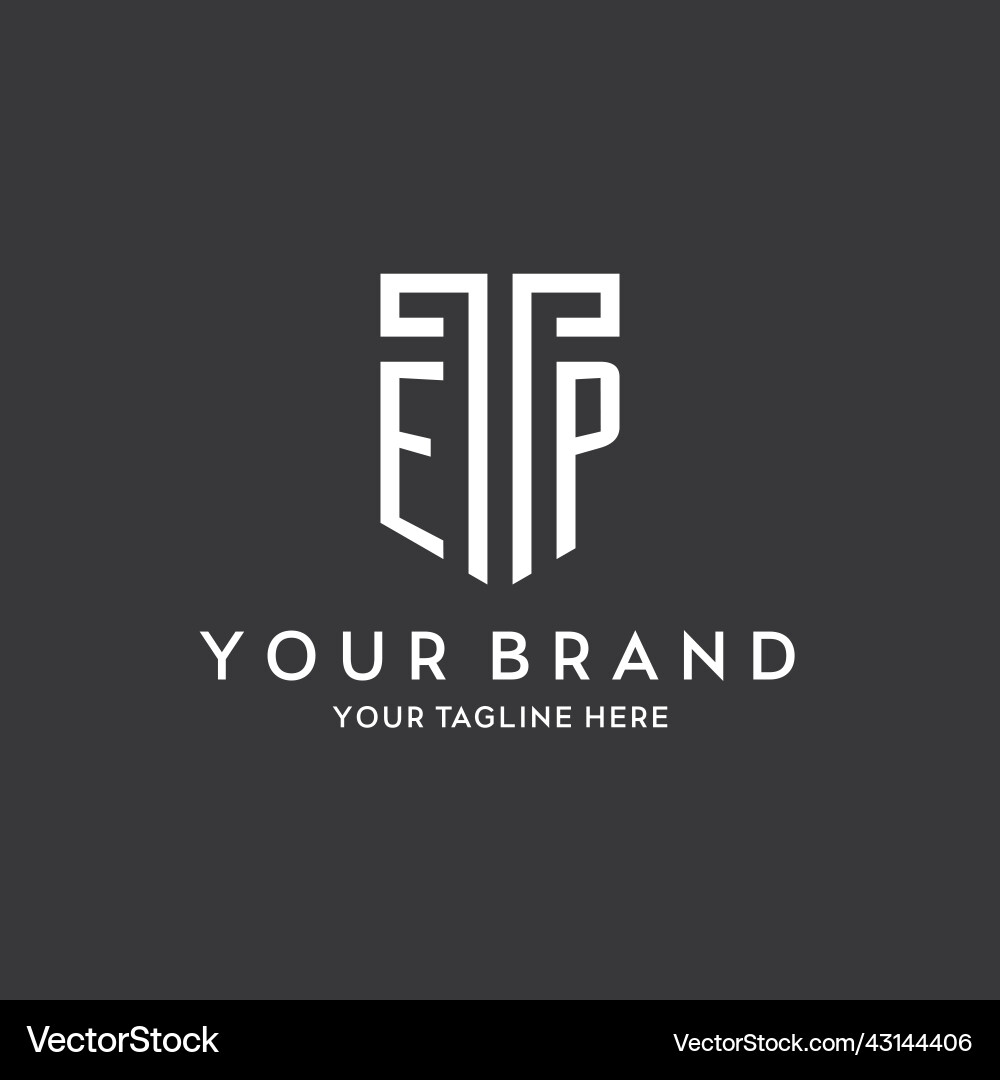Ep monogram initial name with shield shape icon Ep monogram initial name with shield shape icon Vector Image