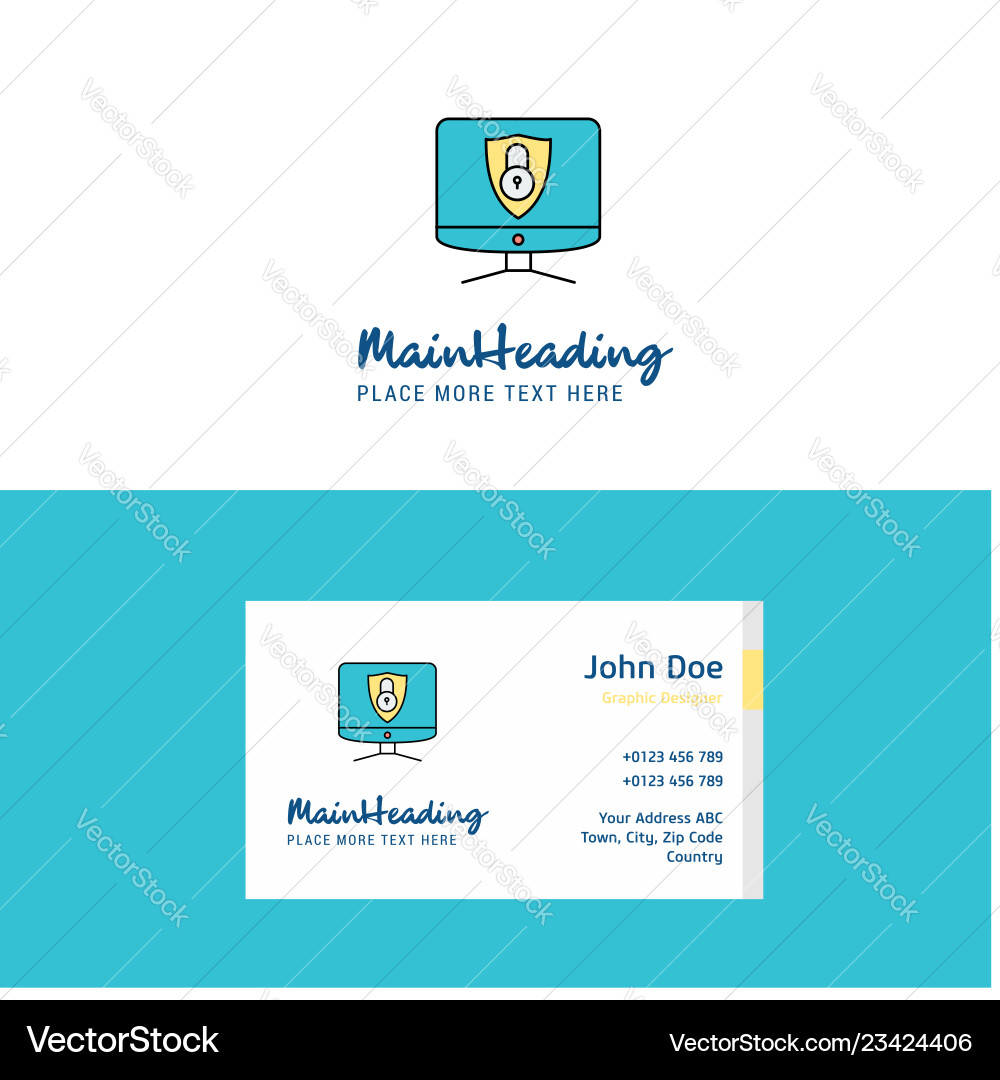 Flat computer protected logo and visiting card Vector Image