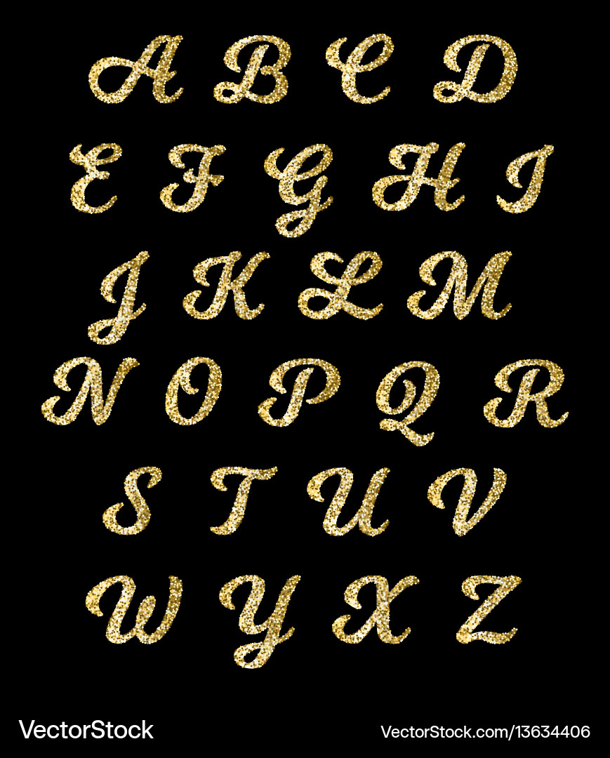 Golden glitter alphabet gold font letters vector image