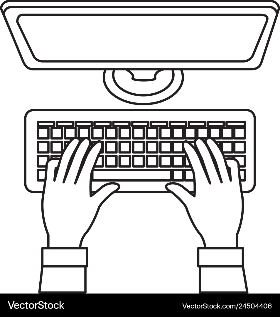 Hands typing in keyboard desktop Hands typing in keyboard desktop Vector Image