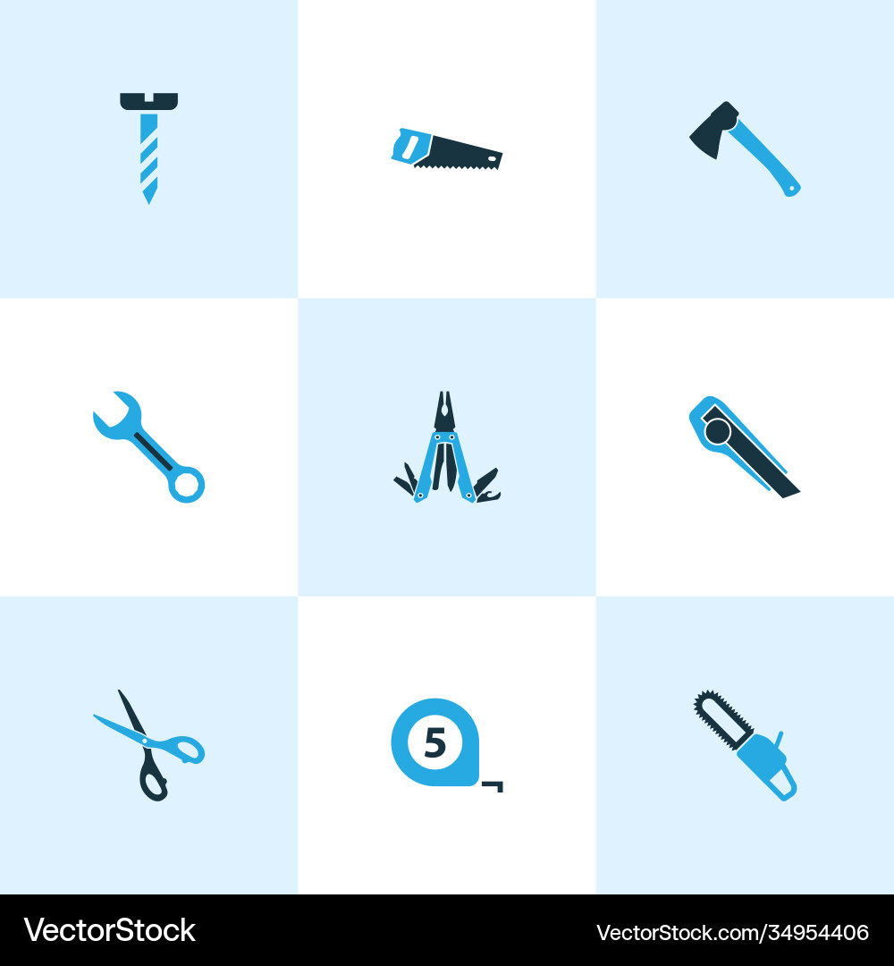 Handtools icons colored set with multi tool Handtools icons colored set with multi tool vector image