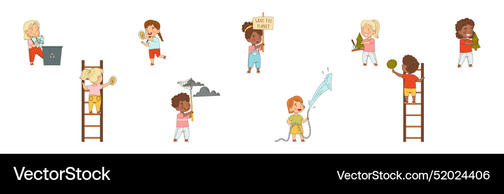Kid characters saving nature and planet set Kid characters saving nature and planet set Vector Image